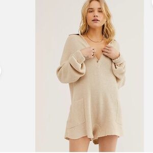 Free People FP Beach Picnic Sweater Romper Linen Cotton in Natural Size Small